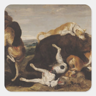 Bärenjagd oder, Schlacht zwischen Hunden und Bären Quadratischer Aufkleber