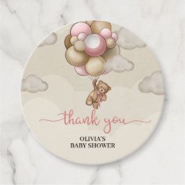 Bärenjunge mit rosa braunen Ballons Babydusche Geschenkanhänger