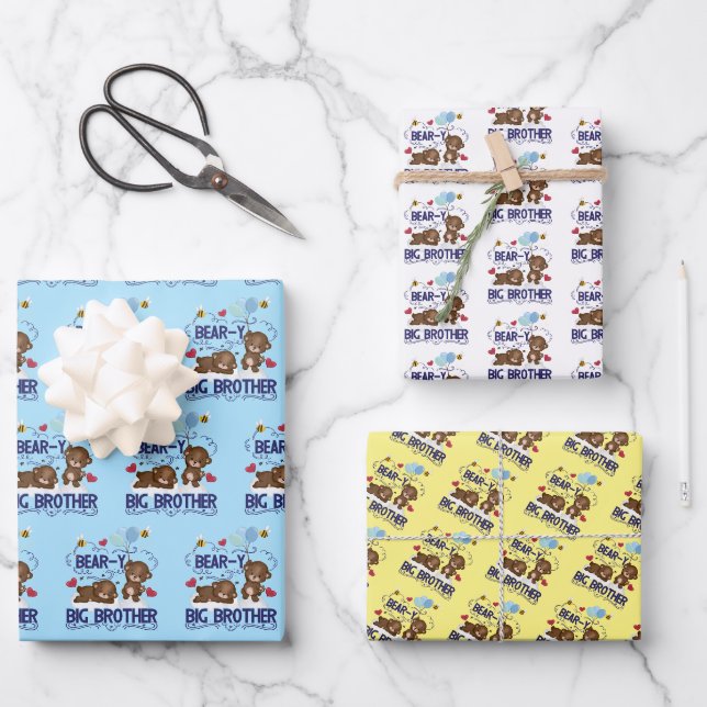 Bärenjunge, sehr große Bruder-Geschwister Geschenkpapier Set (Vorderseite)