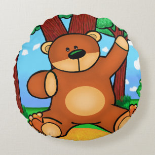 Bärenkissen in der Wiese - Bear in grassland Rundes Kissen