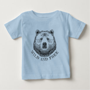 Bärenkopf, frei und frei, Handzeichnung Baby T-shirt