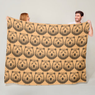 Bärenkopf, frei und frei, Handzeichnung Fleecedecke