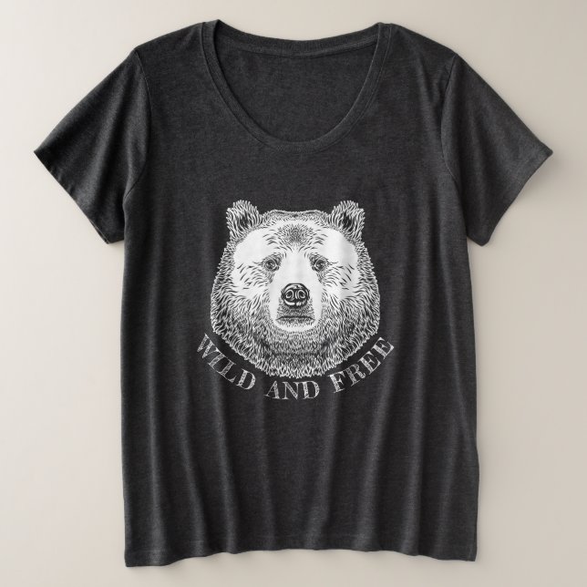 Bärenkopf, frei und frei, Handzeichnung Große Größe T-Shirt (Design vorne)