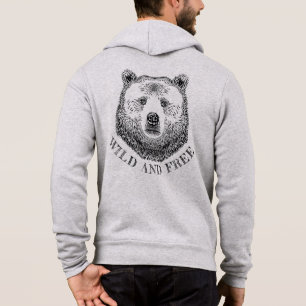 Bärenkopf, frei und frei, Handzeichnung Hoodie