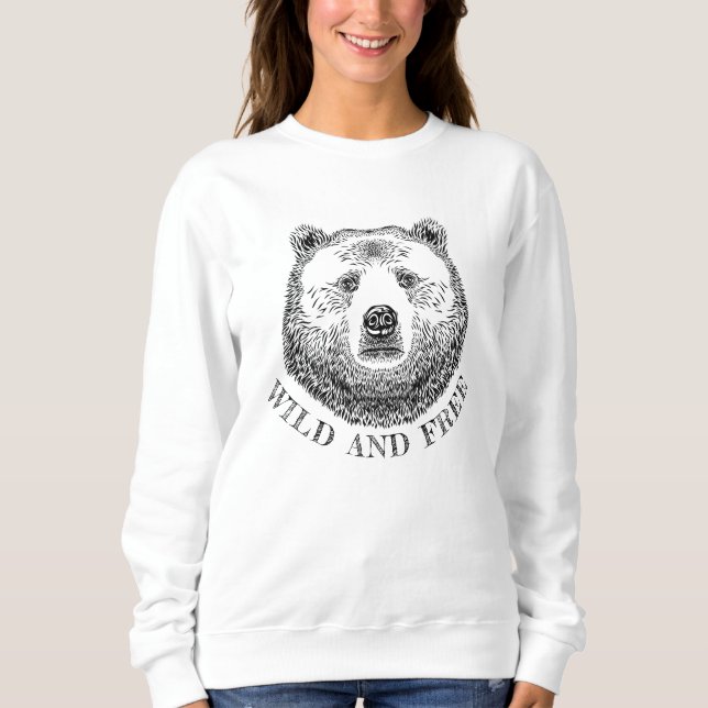 Bärenkopf, frei und frei, Handzeichnung Sweatshirt (Vorderseite)