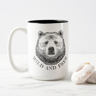 Bärenkopf, frei und frei, Handzeichnung Zweifarbige Tasse