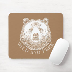 Bärenkopf, wild und frei, handgezeichnete Illustra Mousepad