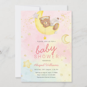 Bärenmädchen mit Mond/Sternen Babydusche Einladung