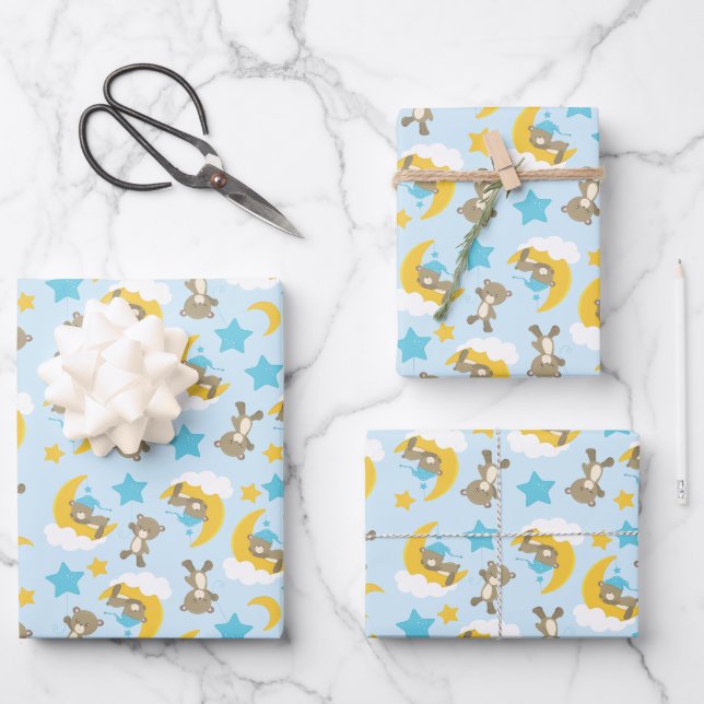 Bärenmuster, Niedliche Bären, Teddybären, Sterne Geschenkpapier Set (Vorderseite)