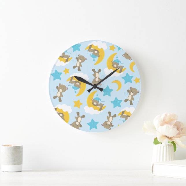 Bärenmuster, Niedliche Bären, Teddybären, Sterne Große Wanduhr (Zuhause)