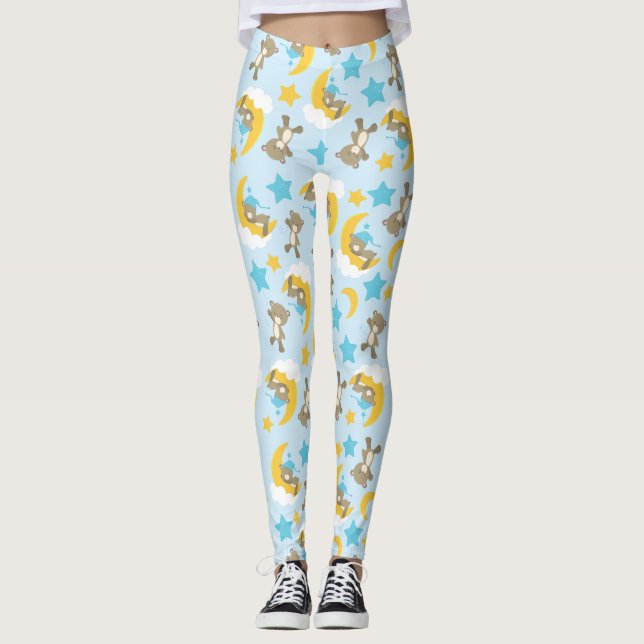 Bärenmuster, Niedliche Bären, Teddybären, Sterne Leggings (Vorderseite)