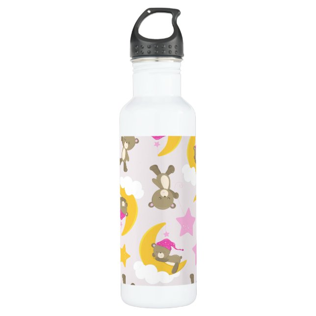 Bärenmuster, Teddybären, Niedliche Bären, Sterne Edelstahlflasche (Vorderseite)