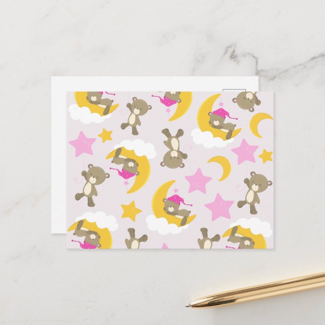 Bärenmuster, Teddybären, Niedliche Bären, Sterne Postkarte (Vorderseite/Rückseite Beispiel)