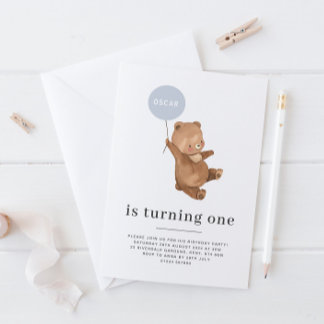 Bärenname - Einladung zum 1. Geburtstag - Blauer B