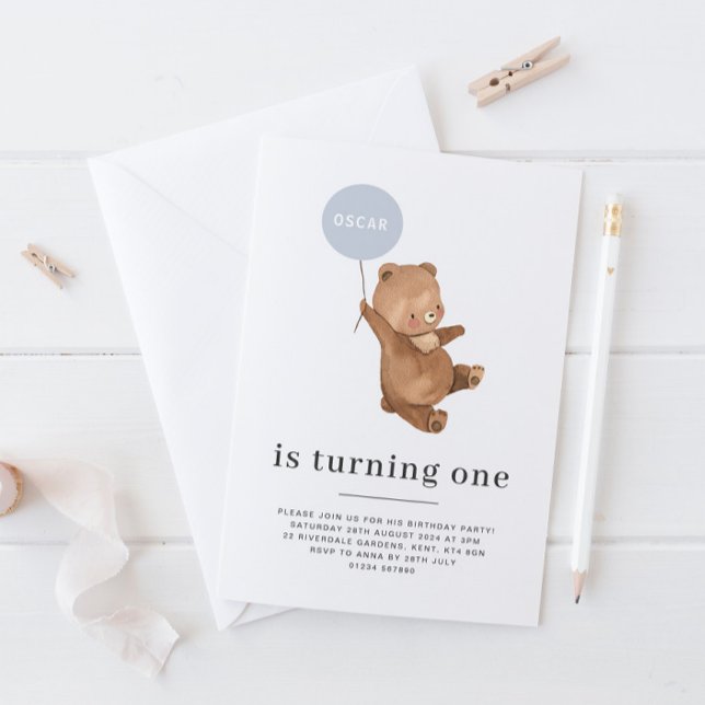 Bärenname - Einladung zum 1. Geburtstag - Blauer B (Von Creator hochgeladen)