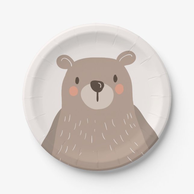 Bärenpapier-Teller Kinderdusche Woodland Tiere Pappteller (Vorderseite)