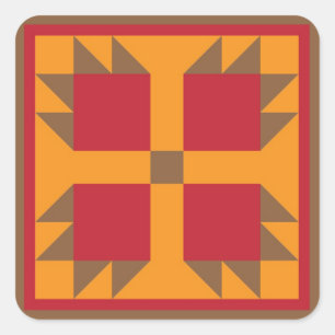 Bärenpaw-Quiltblock (braun, rot, orange) Quadratischer Aufkleber