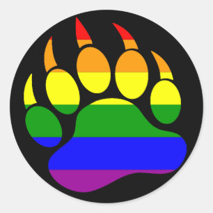 BÄRENPFOTE REGENBOGEN AUF SCHWARZ RUNDER AUFKLEBER