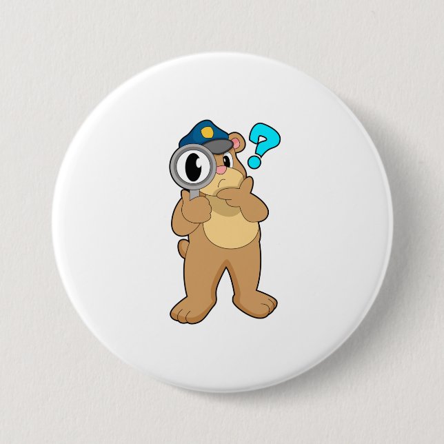 Bärenpolizist Magnifying Glas Button (Vorderseite)
