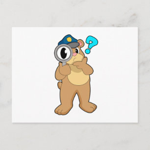 Bärenpolizist Magnifying Glas Postkarte