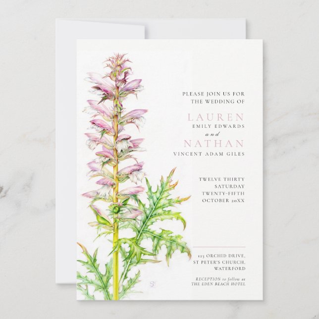 Bärenrassen Acanthus mollis Aquarellhochzeit Einladung (Vorderseite)