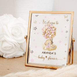 Bärenrosa Ballons Babydusche Rosa Begrüßungszeiche Poster