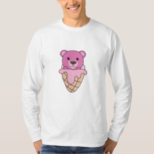 Bärenrosa Eiscreme Waffeln Niedliche Tiere für Kin T-Shirt