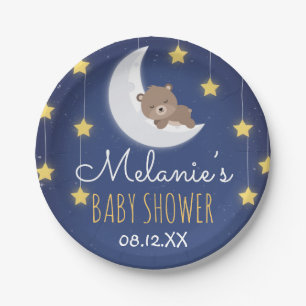 Bärenschläfer Liebe Sie die Mond-Back-Baby-Dusche Pappteller