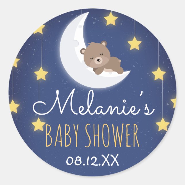 Bärenschläfer Liebe Sie die Mond-Back-Baby-Dusche Runder Aufkleber (Vorderseite)