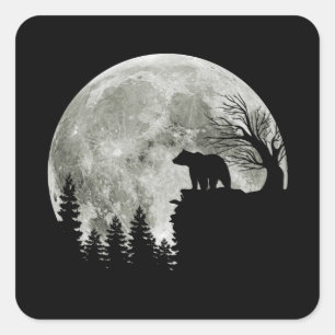 Bärenständer auf gebirgshängigem Halloween-Mond Quadratischer Aufkleber