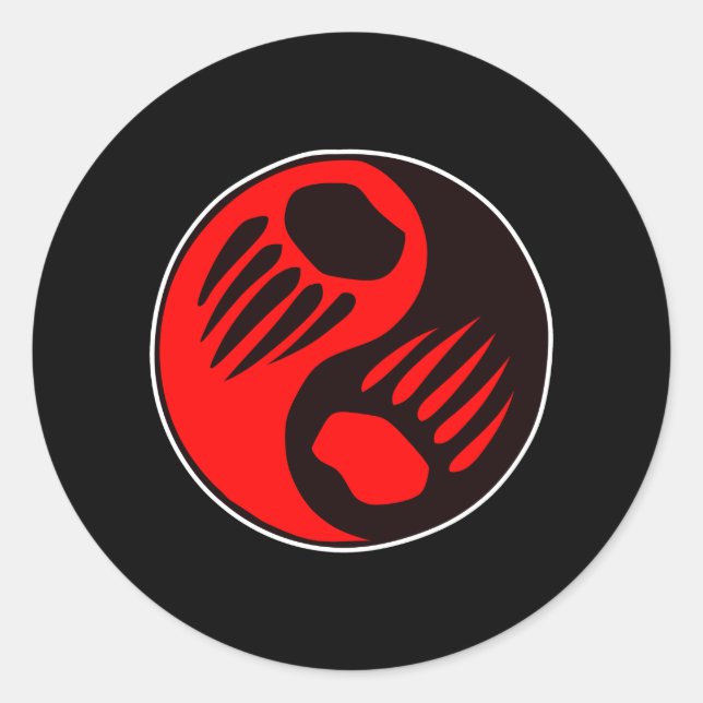 Bärentatze Yin Yang Schwarzes Runder Aufkleber (Vorderseite)