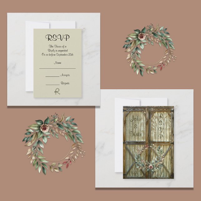 Barenttür und Rose Blumenland Hochzeit UAWG RSVP Karte (Von Creator hochgeladen)