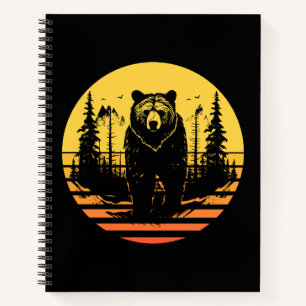 Bärenwald Natur Retro Sonnenuntergang Notizbuch