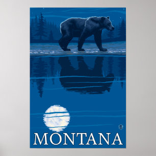 Bärenwandern im Mondlicht Vintage Reise Poster