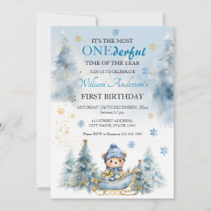 Bärenweihnachtsfest zum ersten Geburtstag Winter Einladung