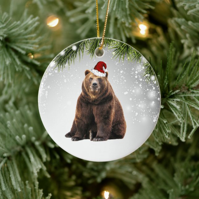 Bärenweihnachtsgeschenk für erwachsene Bärenjunge Keramik Ornament (Baum)