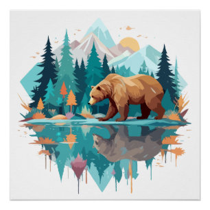Bärenwild Tierart Natur Außenbereich Wasserfarbe Poster