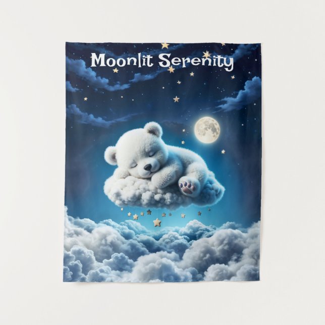 Bärenwolken schlafend Mond Tier Traum Wandteppich (Vorderseite)
