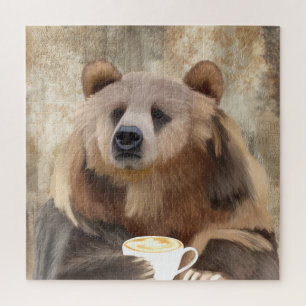 Barey Awake Grizzly Bären Sipping Coffee