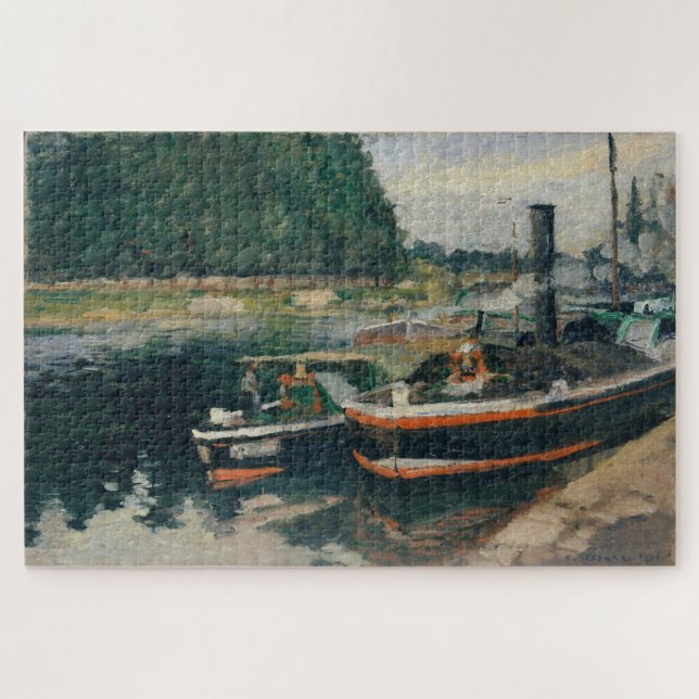 Barges at Pontoise (1876) by Camille Pissarro (Horizontal)