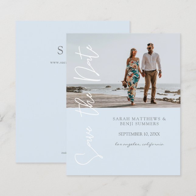 Bargin Foto und Typografie Save the Date Blau 4 (Vorne/Hinten)
