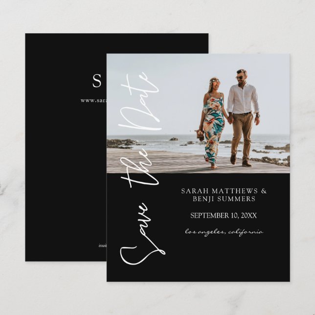 Bargin Foto und Typografie Save the Date Schwarz 4 (Vorne/Hinten)