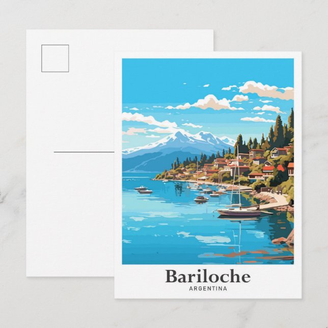 Bariloche Argentinien Vintage Reise Illustration Postkarte (Vorne/Hinten)