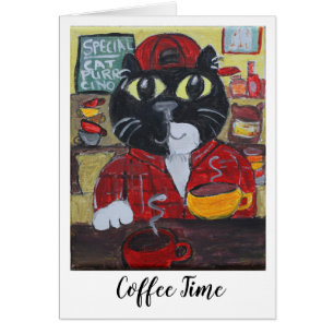 Barista Cat Café Peinture Fun Folk Art
