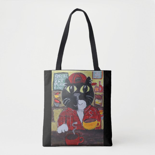 Barista Cat Folk Art Charaktere Kaffee Spaß Tasche (Vorderseite)