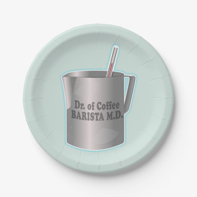Barista Kaffee macht lustigen Arzt Pappteller (Vorderseite)