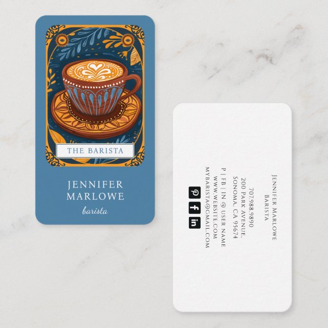 Barista Tarot Blue Visitenkarte (Vorne/Hinten)