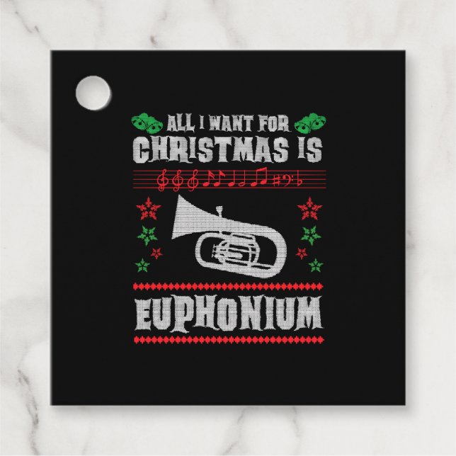 Baritone Euphonium Ugly Christmas Sweater Style Geschenkanhänger (Vorderseite)