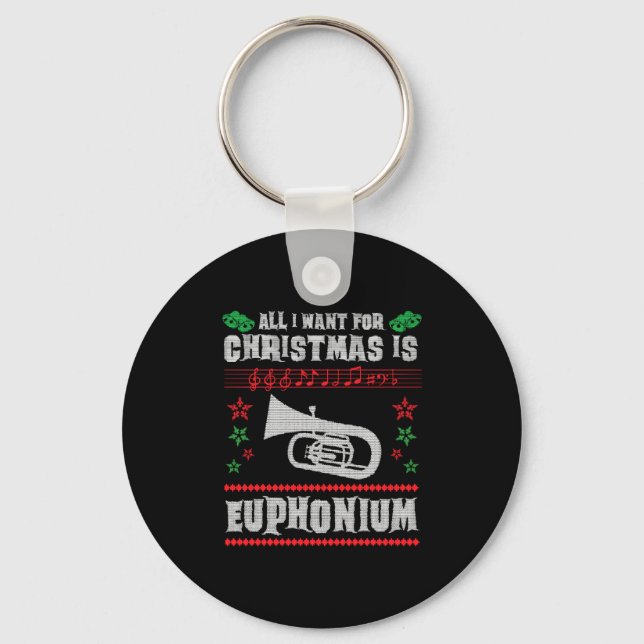 Baritone Euphonium Ugly Christmas Sweater Style Schlüsselanhänger (Vorderseite)