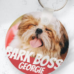 Bark Boss Haustier Foto Modernes, Cooles Einfaches Schlüsselanhänger<br><div class="desc">Design ist einfach mit einem einfachen Hintergrund und sans Serif Typografie für einen Superhelden-Look.</div>